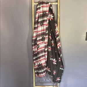 Maurices Holiday Plaid & Poinsettia Reversible Scarf